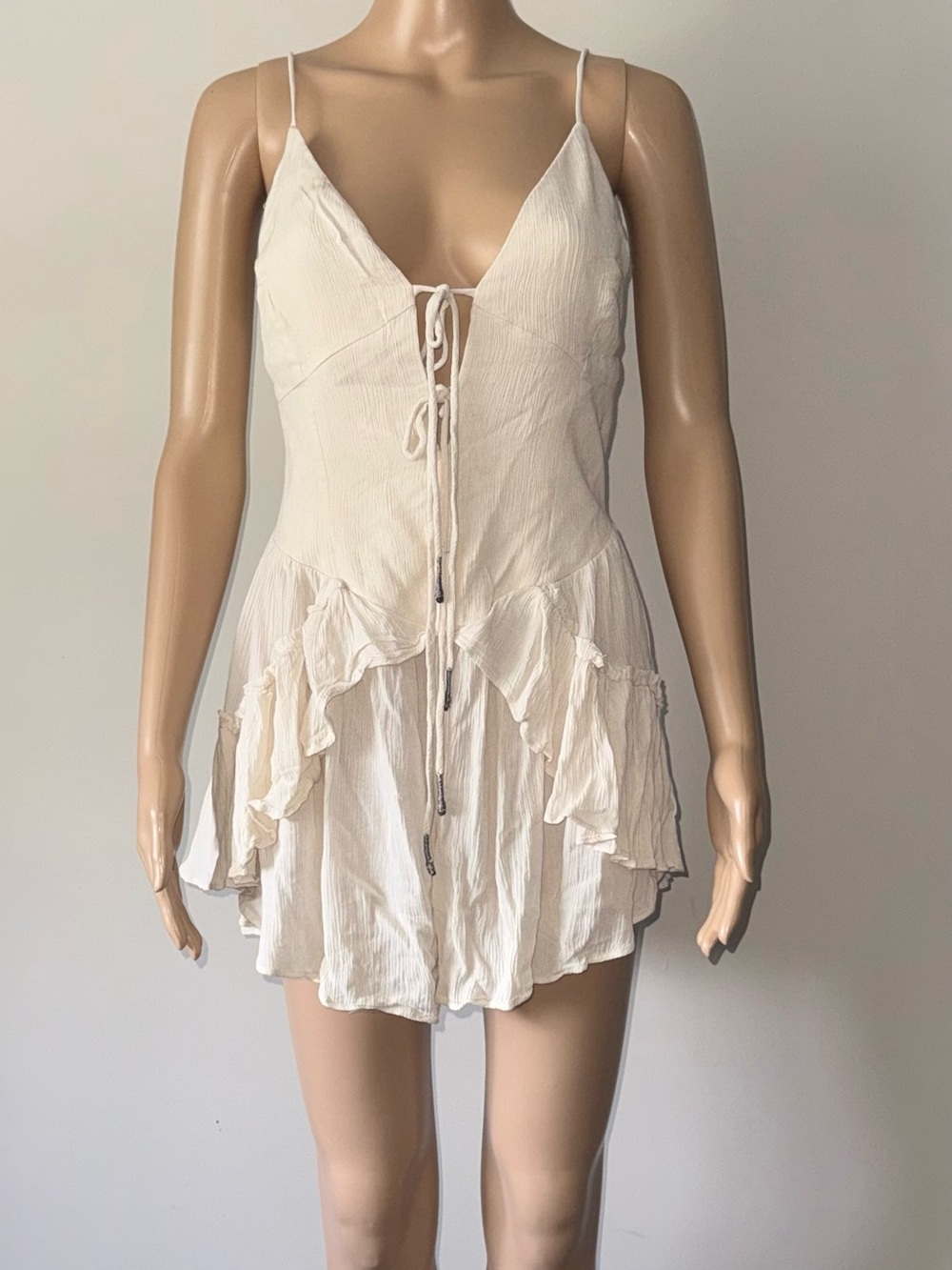 Free People Ivory Tie-Front Ruffle Romper